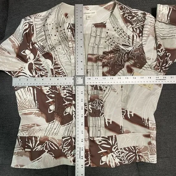 NWT Coldwater Creek Open Front Blazer Beaded Sequin Cotton Jacket Ruffle Sz 12P‎ - Picture 6 of 11